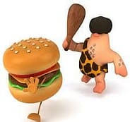 burger and stone age man graphic